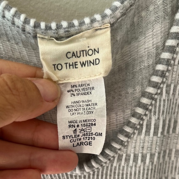 Caution To The Wind Sz L Jumpsuit Gray White Striped V Neck Stretch Soft - Picture 3 of 8